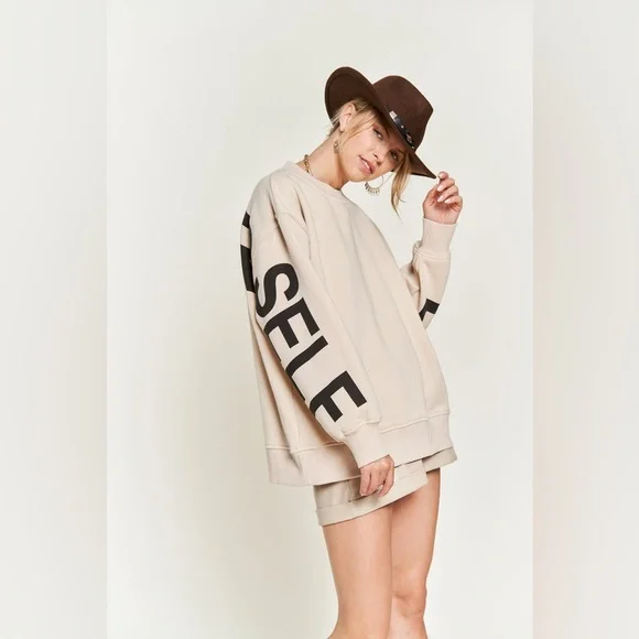 #33 Love Yourself Oversized Sweatshirt -Beige (LAST ONE) - Picture 2 of 5